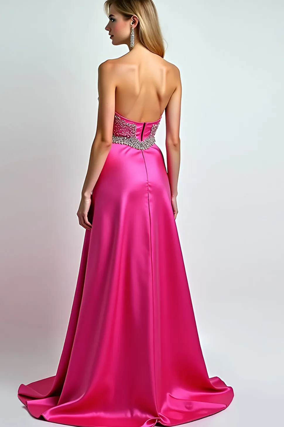 Fúcsia brilhante Uma linha de lantejoulas querida vestido longo baile de formatura com fenda