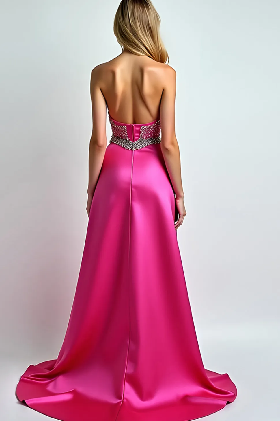 Fúcsia brilhante Uma linha de lantejoulas querida vestido longo baile de formatura com fenda