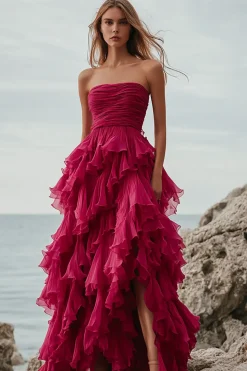 Fúcsia Direto De Baile/Princesa Plissado Longos Vestidos Baile