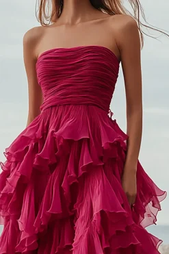 Fúcsia Direto De Baile/Princesa Plissado Longos Vestidos Baile