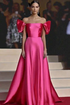 Fúcsia elegante Uma linha fora do vestido de gala ombro