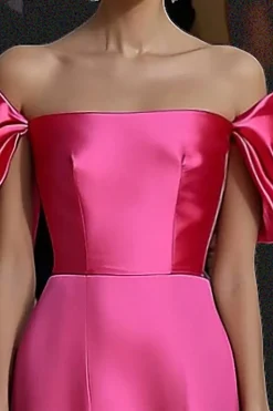 Fúcsia elegante Uma linha fora do vestido de gala ombro