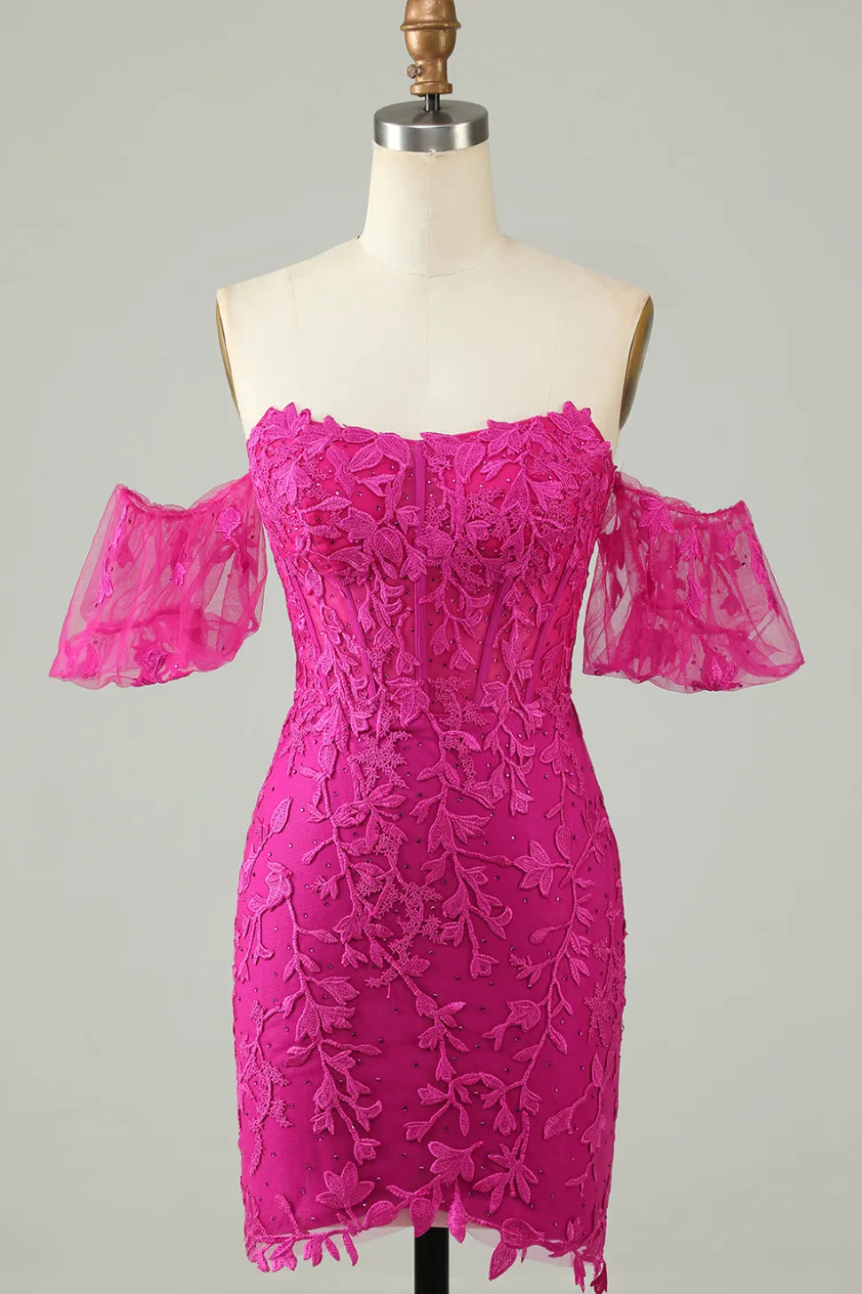 Fúcsia fora do ombro Bodycon Appliques Homecoming Dress