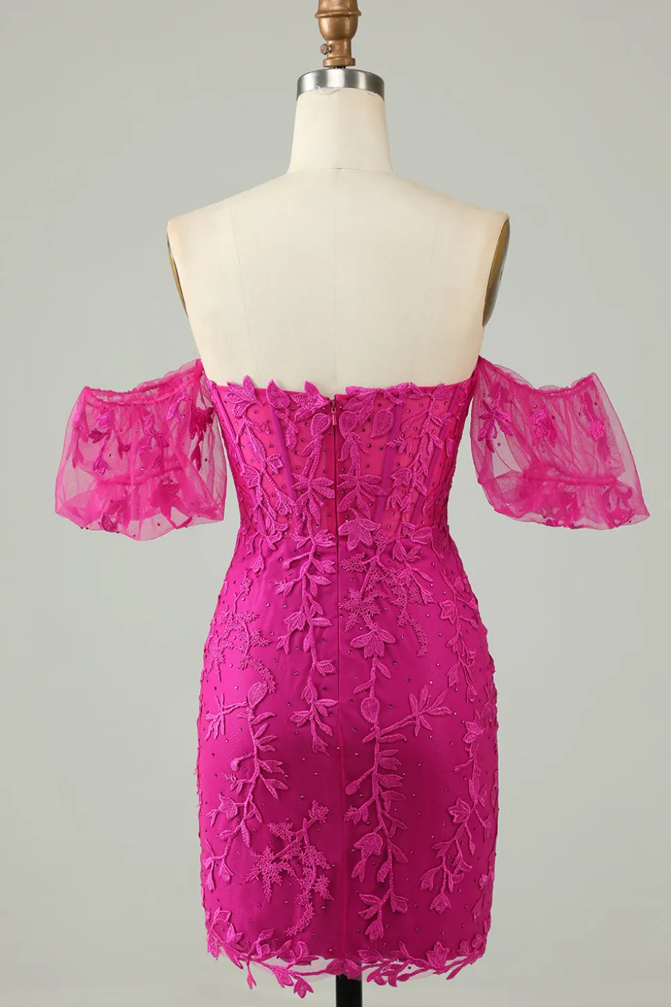 Fúcsia fora do ombro Bodycon Appliques Homecoming Dress