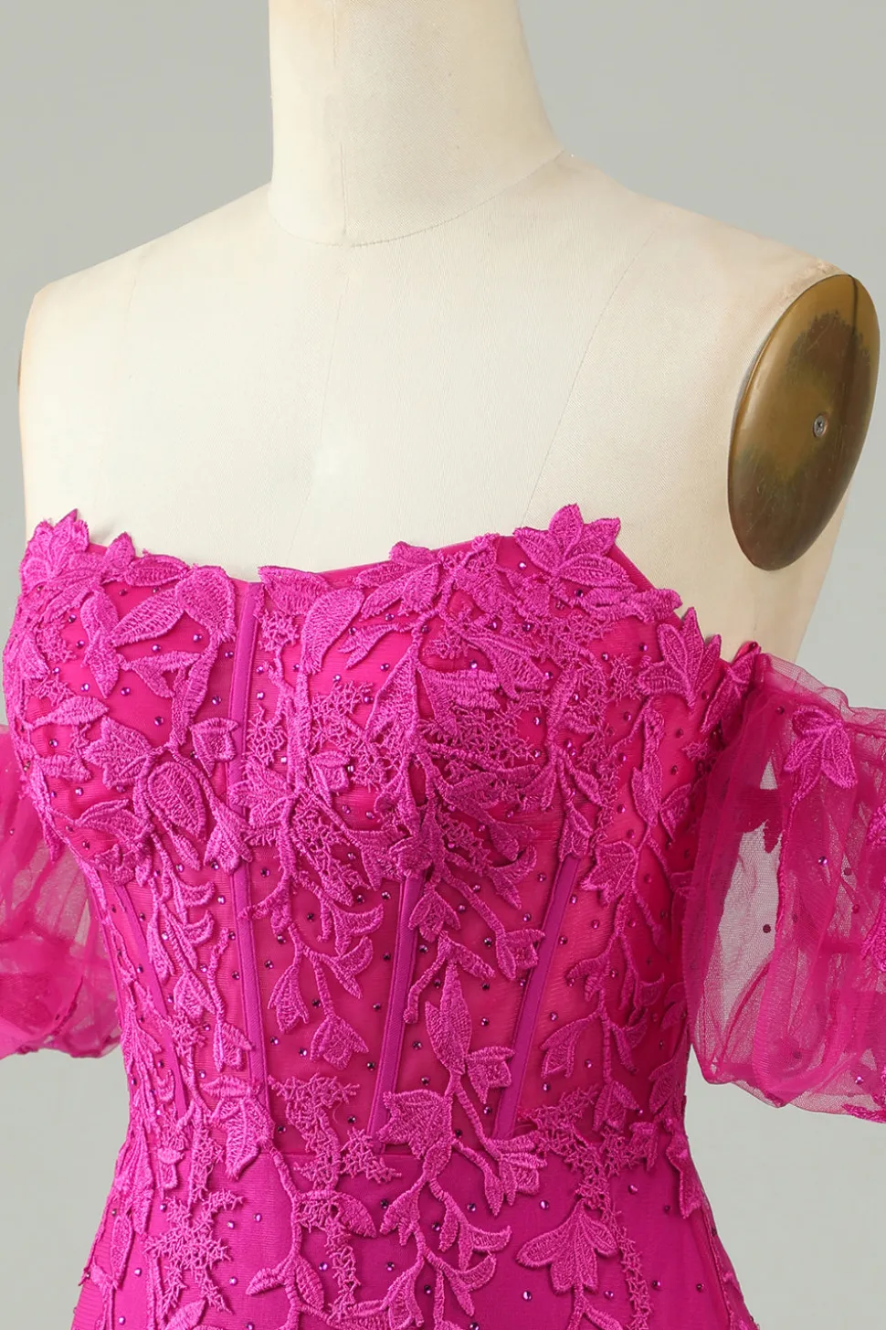 Fúcsia fora do ombro Bodycon Appliques Homecoming Dress