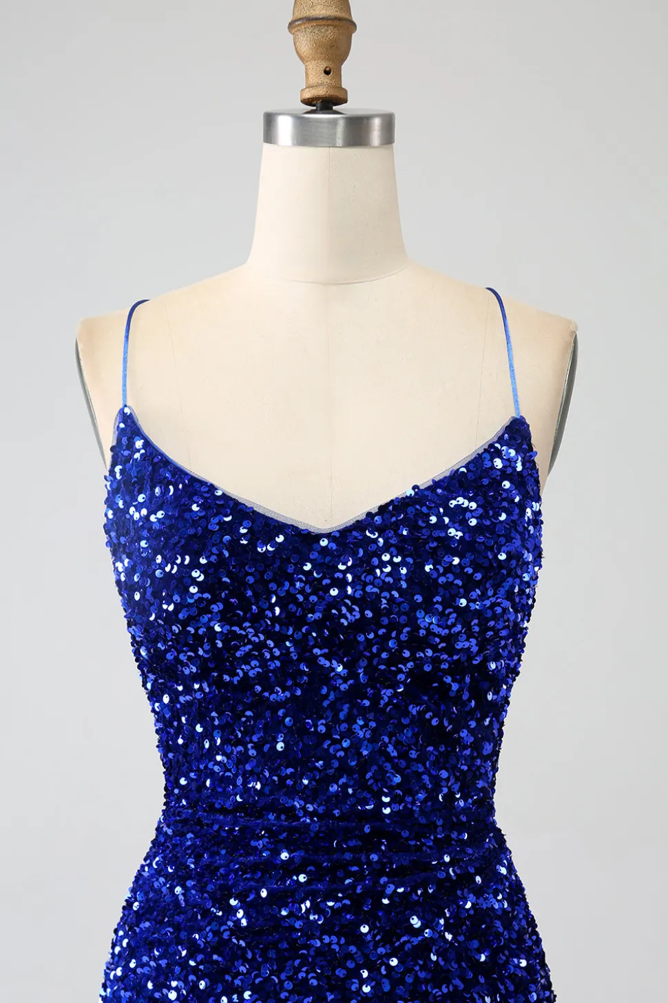 Fúcsia Sereia Esparguete Alças V-Neck Vestido de Baile de Lantejoulas Com Split