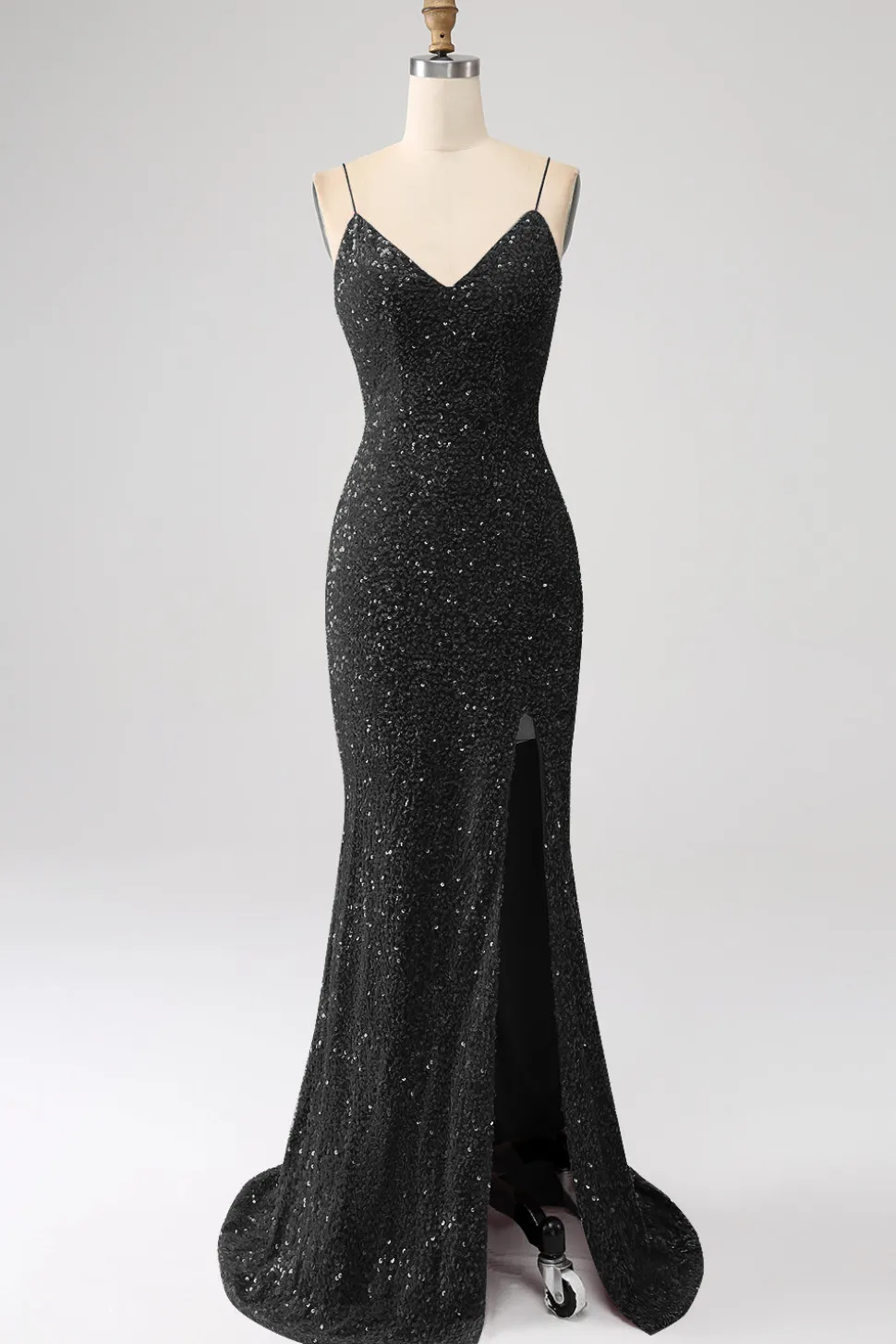 Fúcsia Sereia Esparguete Alças V-Neck Vestido de Baile de Lantejoulas Com Split