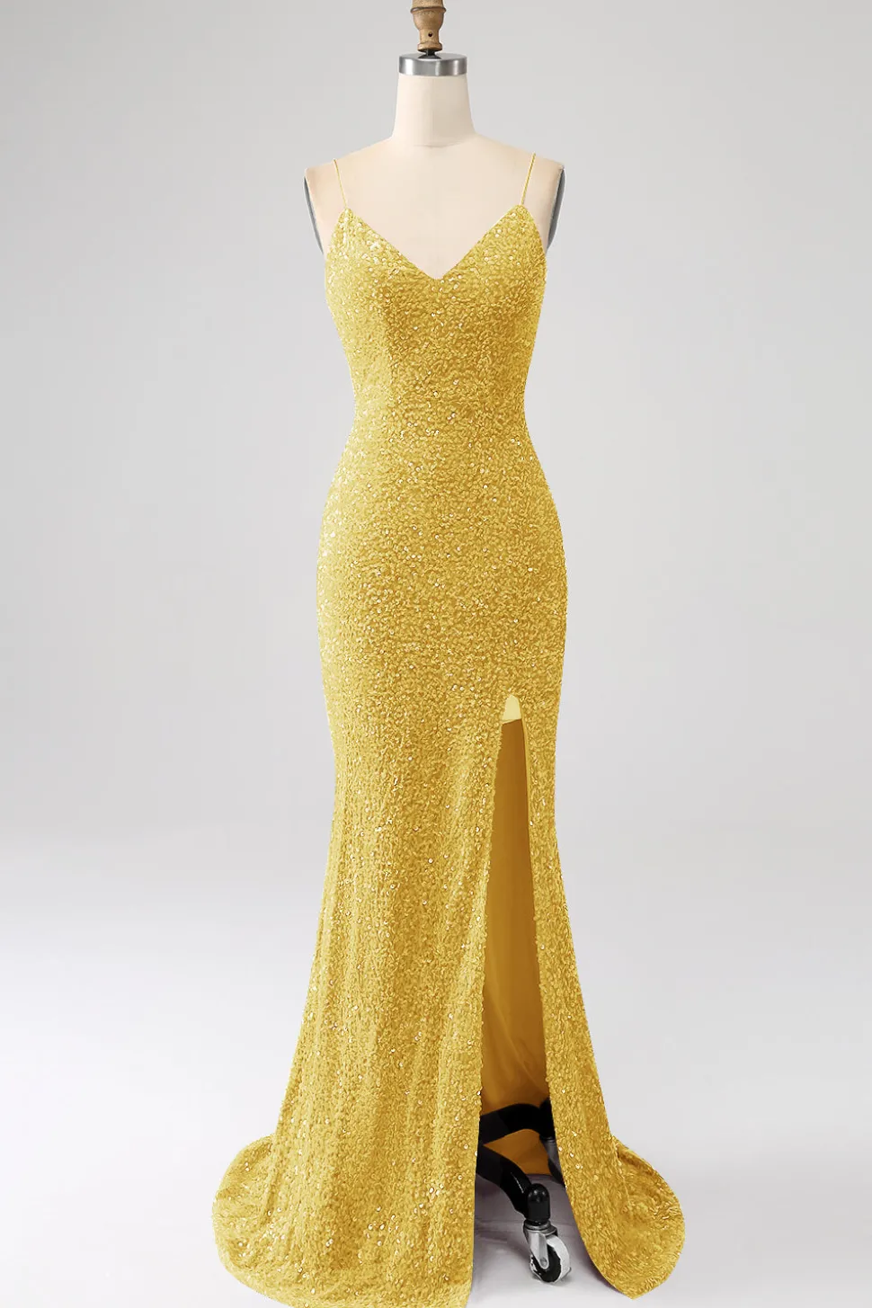 Fúcsia Sereia Esparguete Alças V-Neck Vestido de Baile de Lantejoulas Com Split