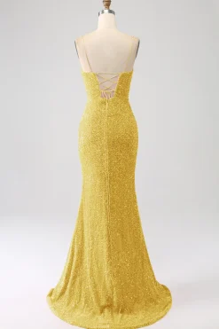 Fúcsia Sereia Esparguete Alças V-Neck Vestido de Baile de Lantejoulas Com Split