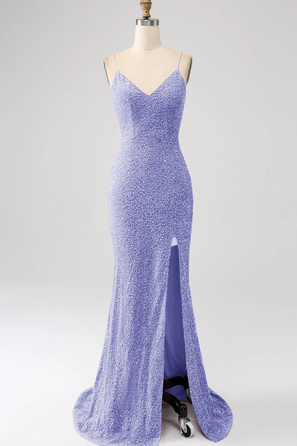 Fúcsia Sereia Esparguete Alças V-Neck Vestido de Baile de Lantejoulas Com Split
