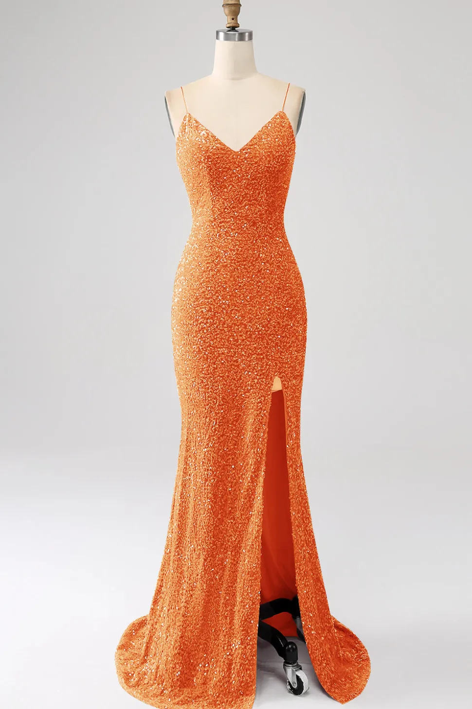 Fúcsia Sereia Esparguete Alças V-Neck Vestido de Baile de Lantejoulas Com Split