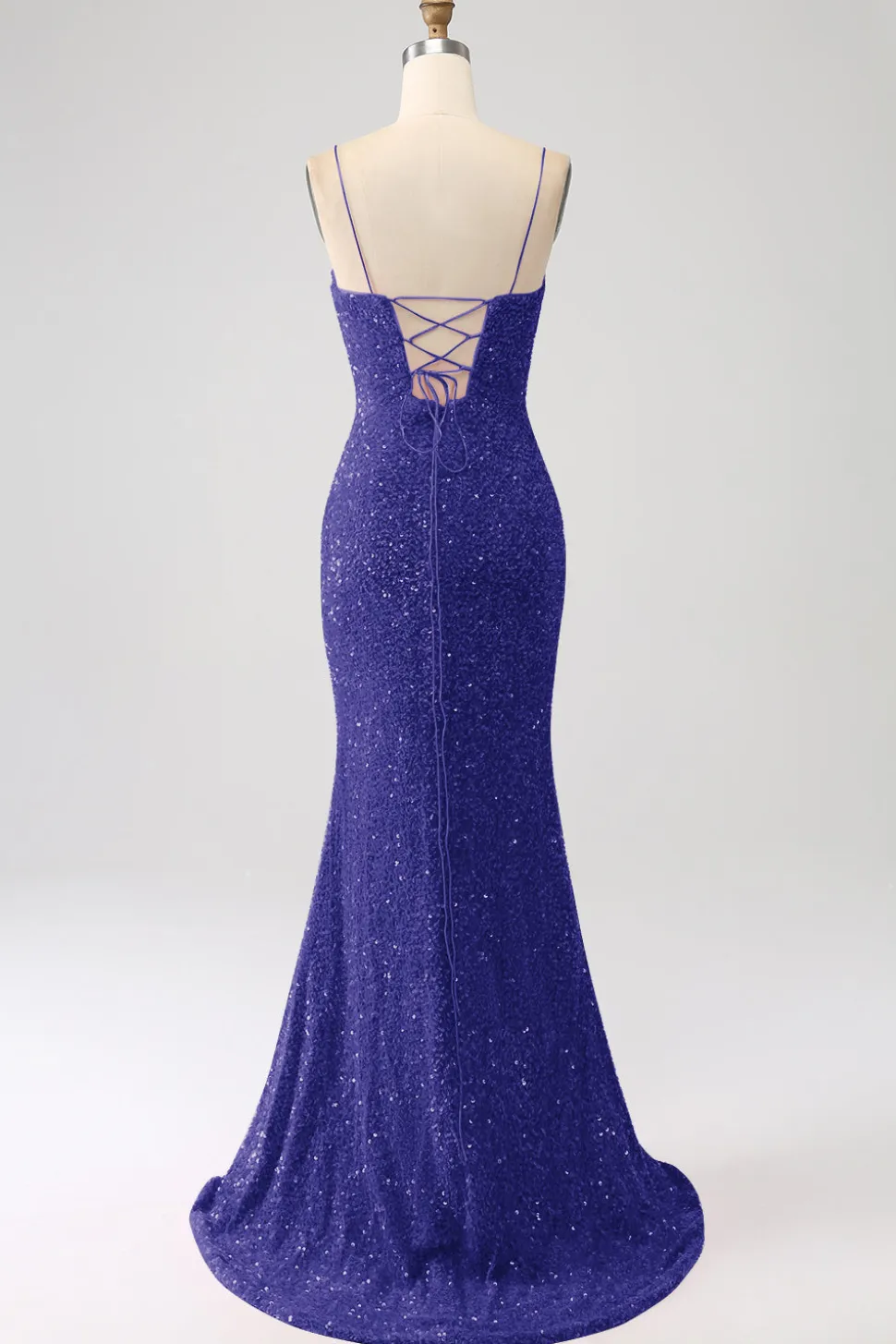 Fúcsia Sereia Esparguete Alças V-Neck Vestido de Baile de Lantejoulas Com Split