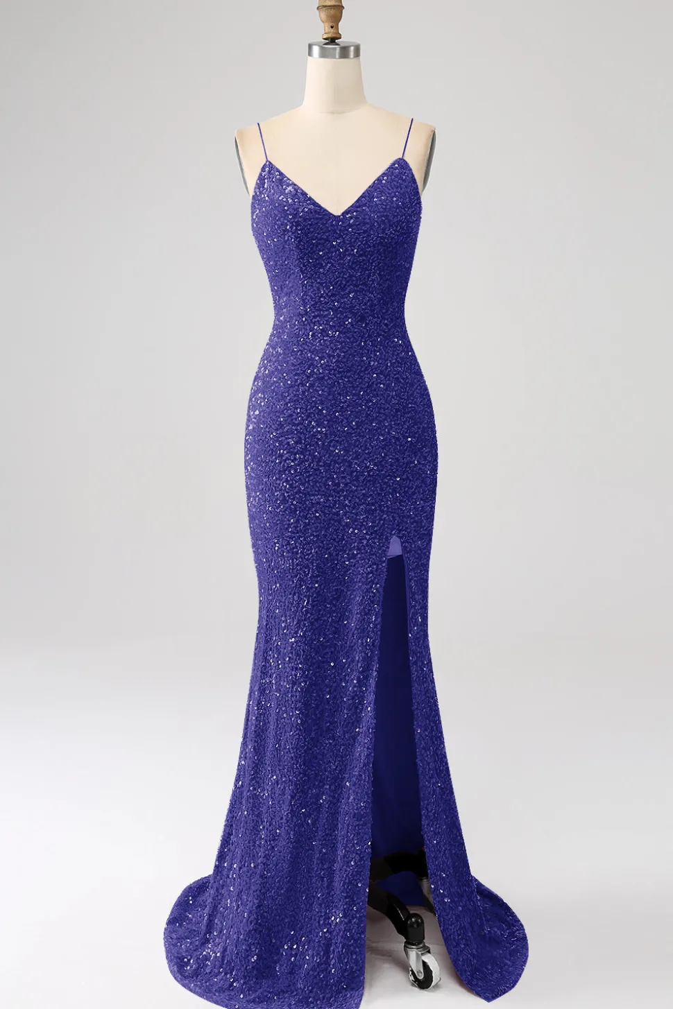 Fúcsia Sereia Esparguete Alças V-Neck Vestido de Baile de Lantejoulas Com Split