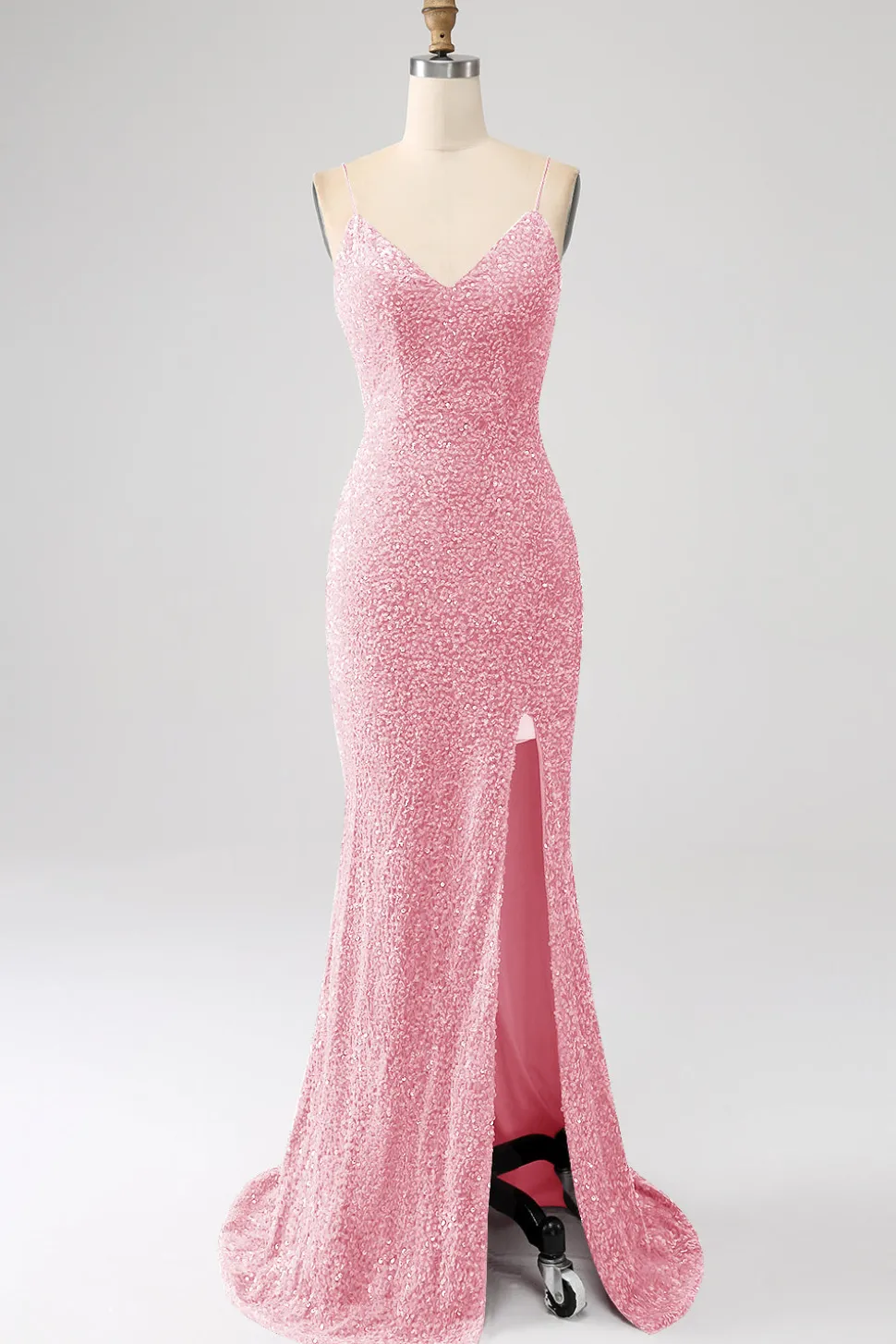 Fúcsia Sereia Esparguete Alças V-Neck Vestido de Baile de Lantejoulas Com Split