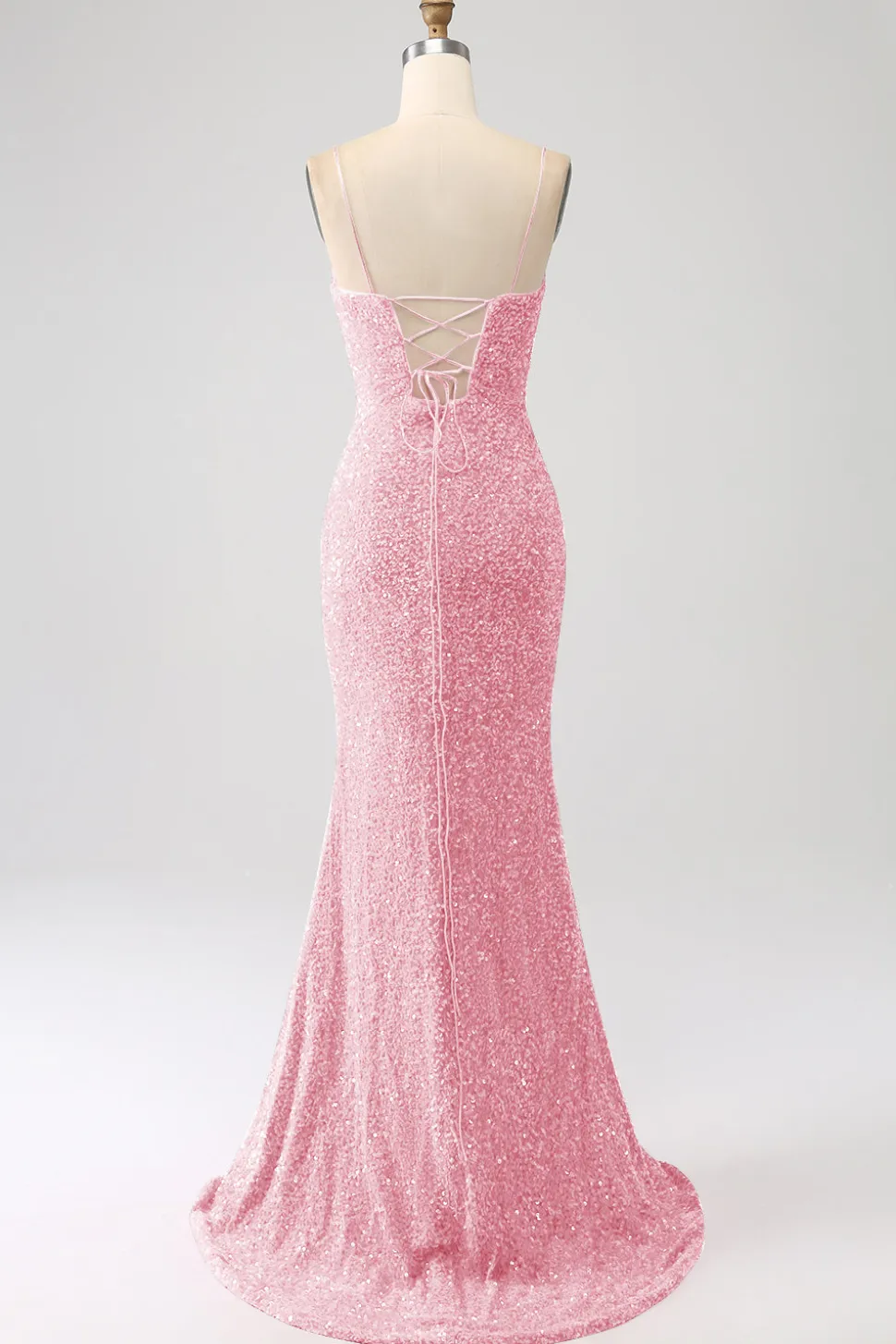 Fúcsia Sereia Esparguete Alças V-Neck Vestido de Baile de Lantejoulas Com Split