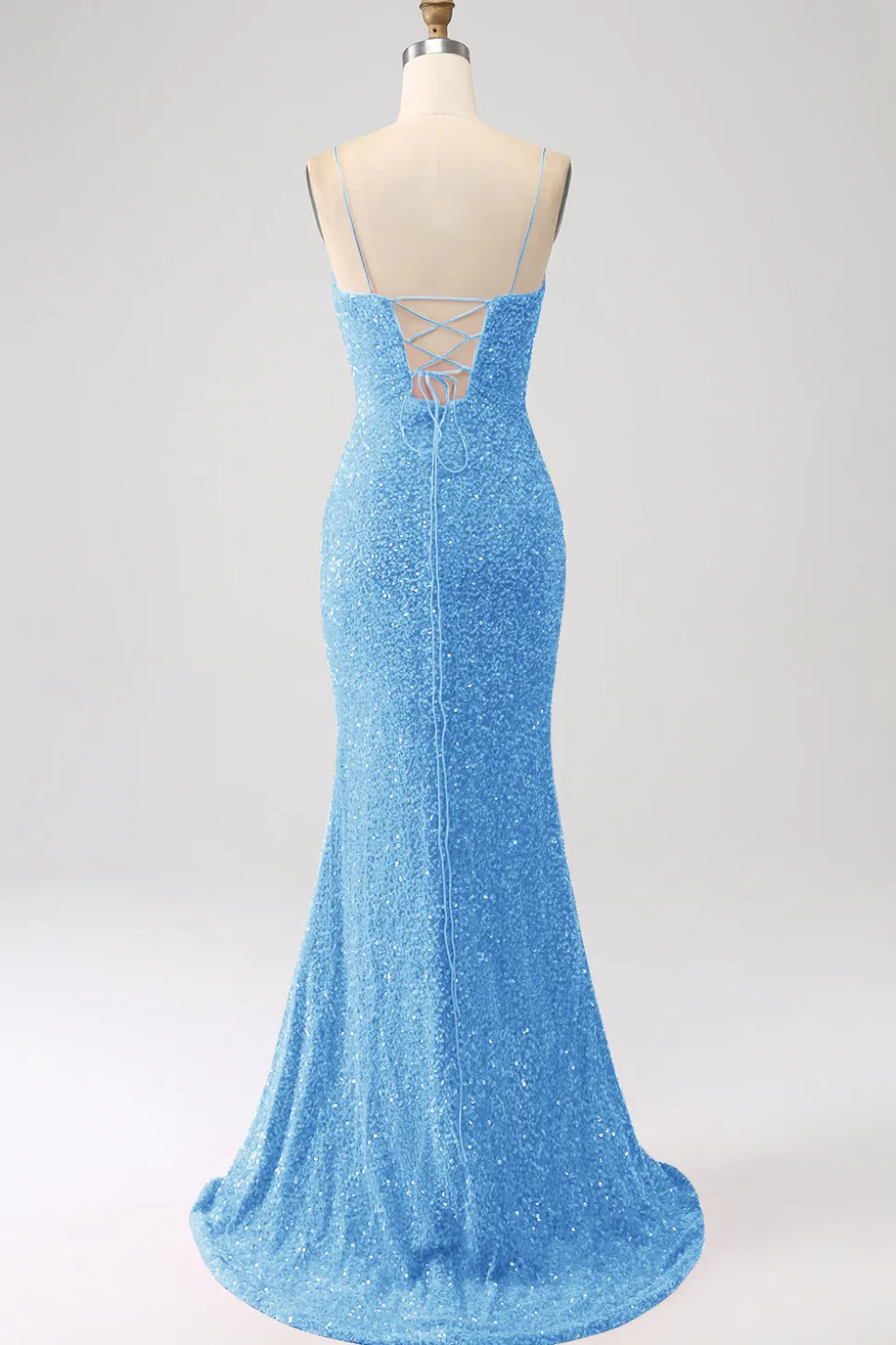 Fúcsia Sereia Esparguete Alças V-Neck Vestido de Baile de Lantejoulas Com Split