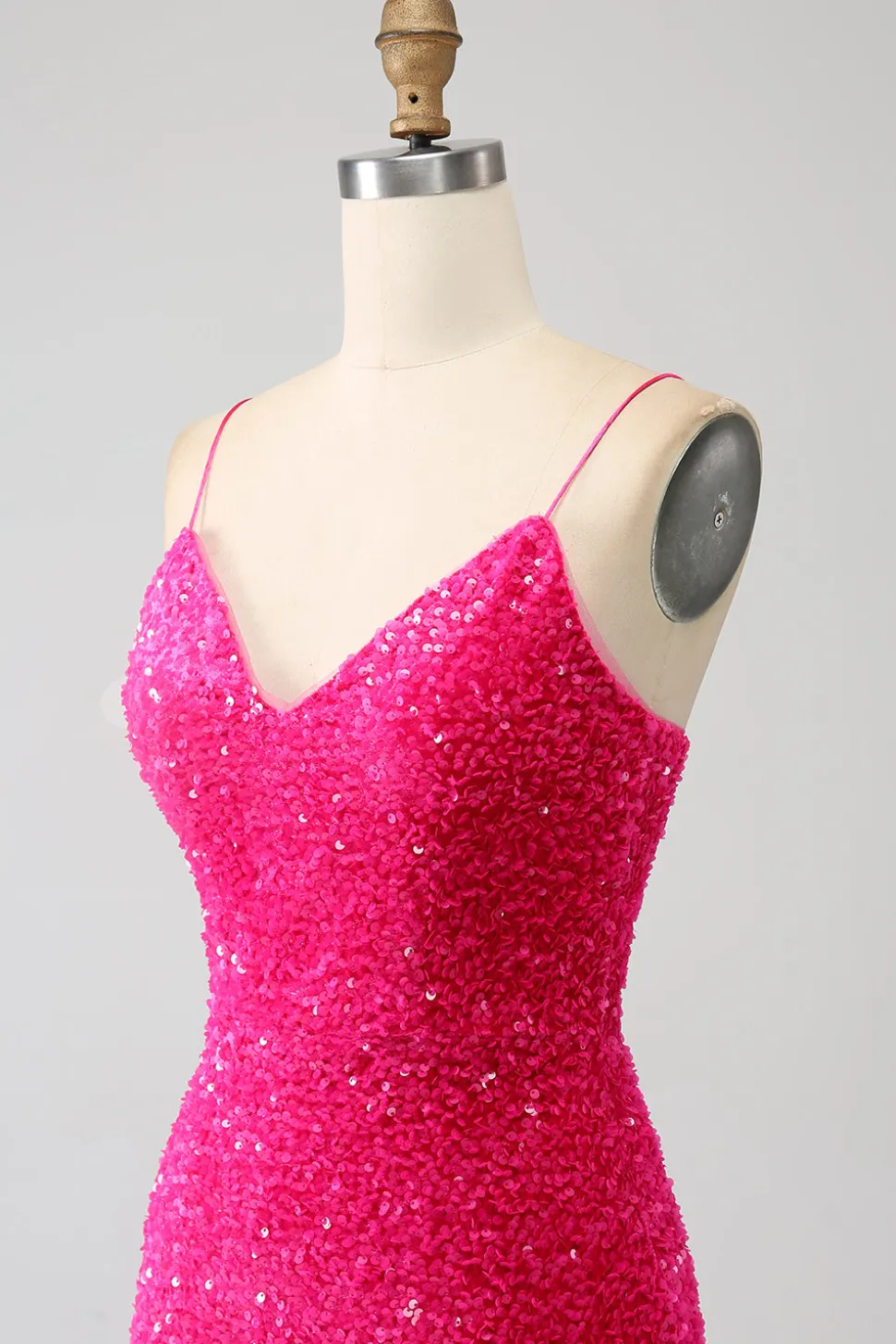 Fúcsia Sereia Esparguete Alças V-Neck Vestido de Baile de Lantejoulas Com Split