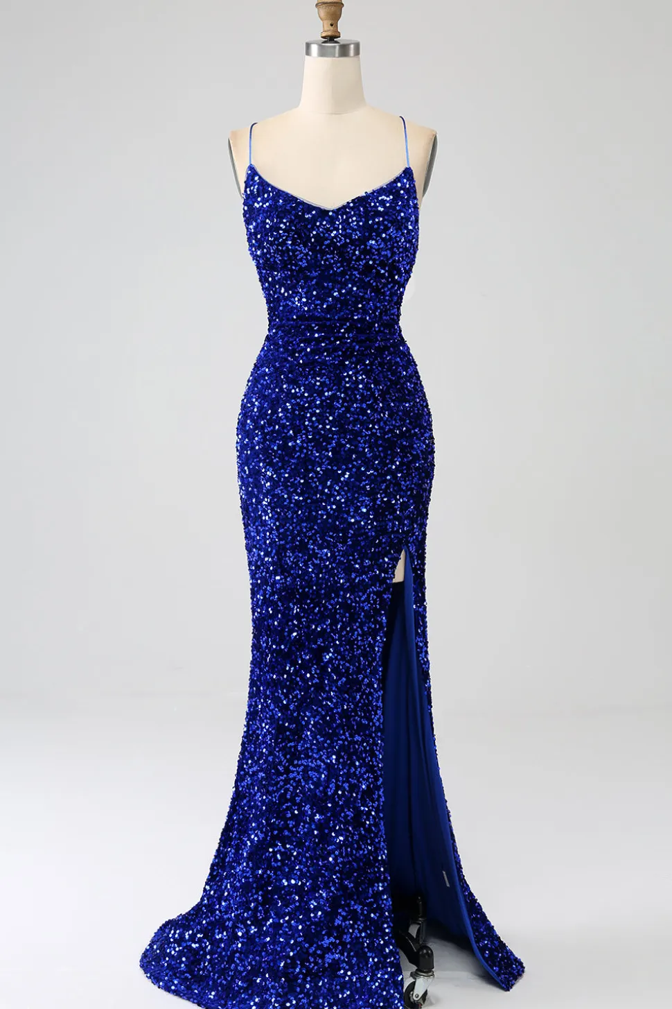 Fúcsia Sereia Esparguete Alças V-Neck Vestido de Baile de Lantejoulas Com Split