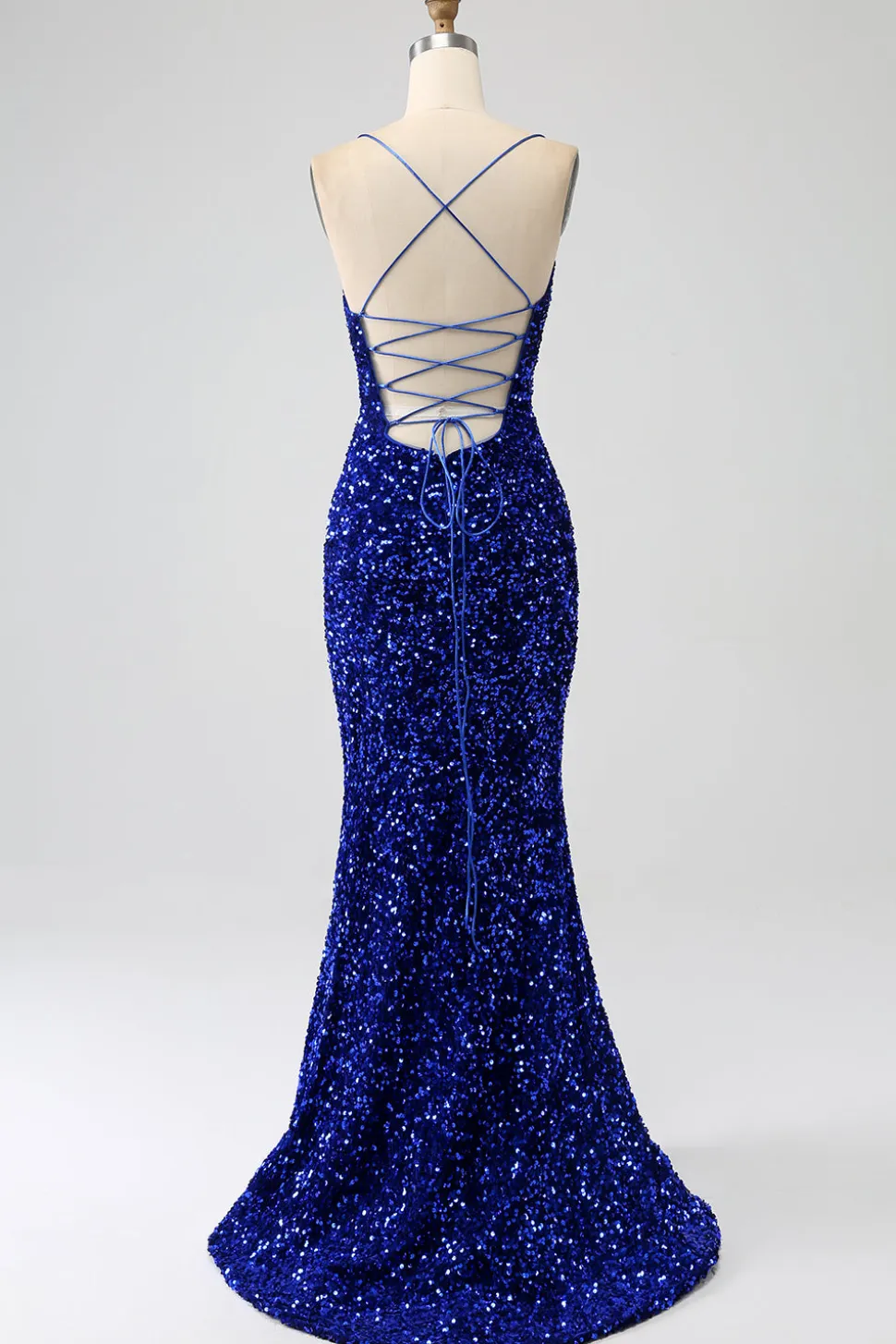 Fúcsia Sereia Esparguete Alças V-Neck Vestido de Baile de Lantejoulas Com Split