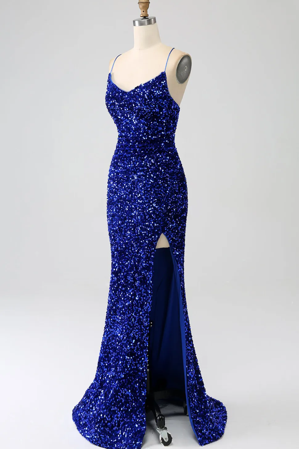 Fúcsia Sereia Esparguete Alças V-Neck Vestido de Baile de Lantejoulas Com Split