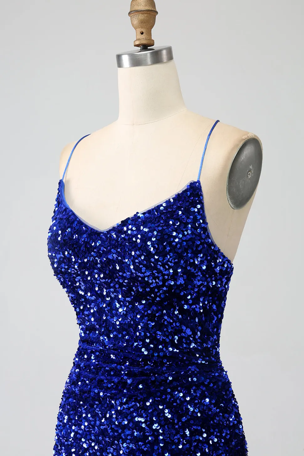 Fúcsia Sereia Esparguete Alças V-Neck Vestido de Baile de Lantejoulas Com Split
