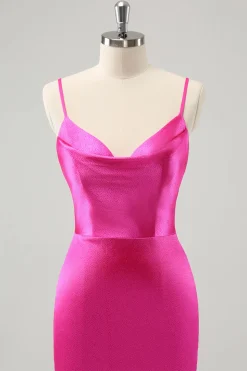 Fúcsia simples Cowl Neck Backless Tight Short Homecoming Dress