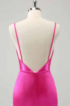 Fúcsia simples Cowl Neck Backless Tight Short Homecoming Dress