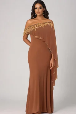 Ferrugem cintilante fora do ombro Chiffon Long mãe de vestido de noiva
