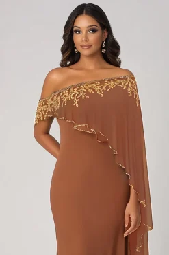 Ferrugem cintilante fora do ombro Chiffon Long mãe de vestido de noiva