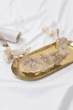 Fita de cabeça de flores de pérola de champanhe