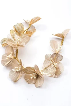 Fita de cabeça de flores de pérola de champanhe