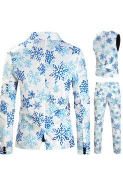 Floco de neve azul claro impresso 3 peças ternos homens de Natal
