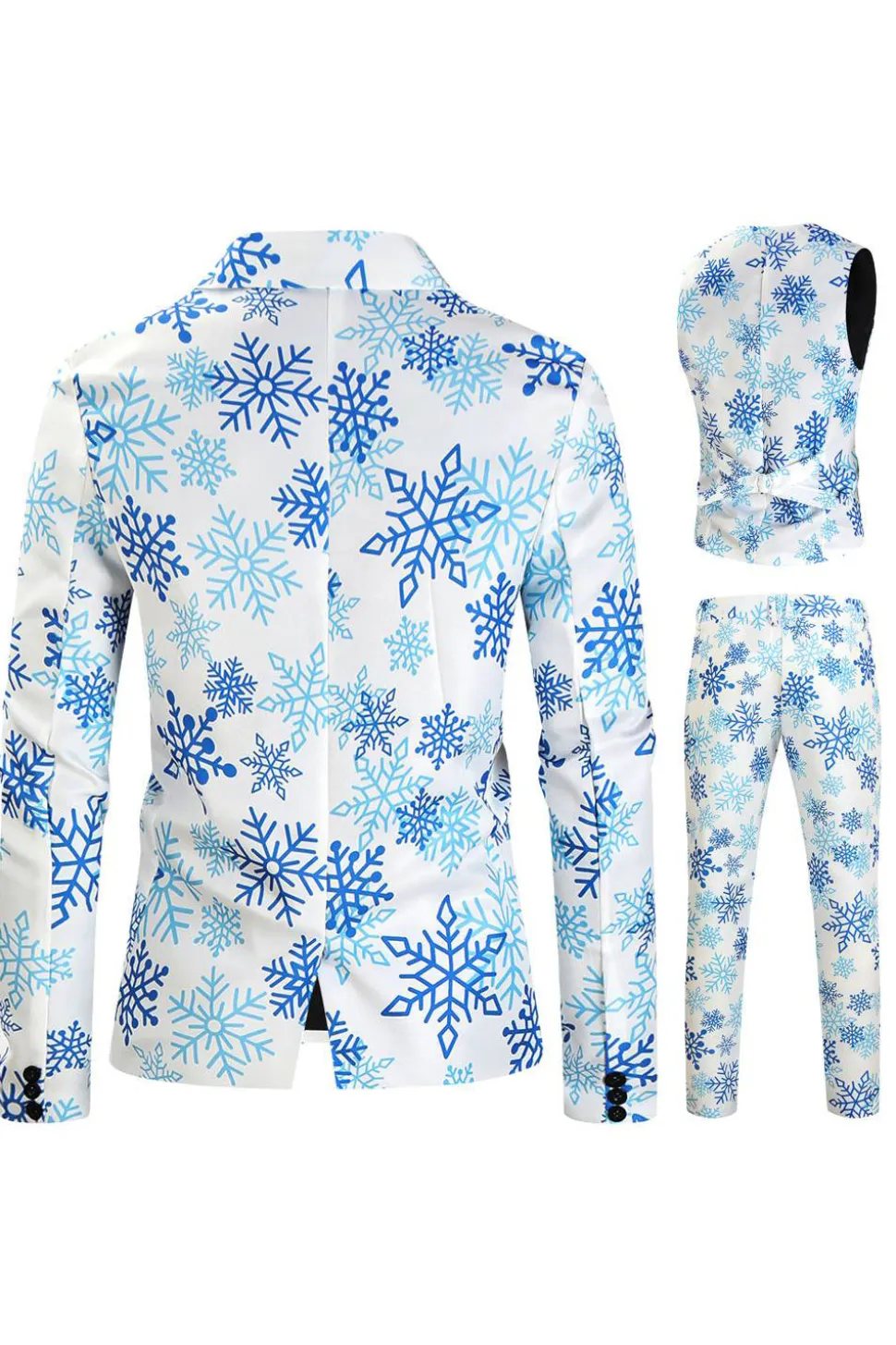 Floco de neve azul claro impresso 3 peças ternos homens de Natal