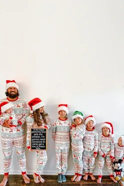 Floco De Neve E Veado Print Família Cinza Combinando Conjunto de Pijamas de Natal