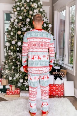 Floco De Neve E Veado Print Família Cinza Combinando Conjunto de Pijamas de Natal
