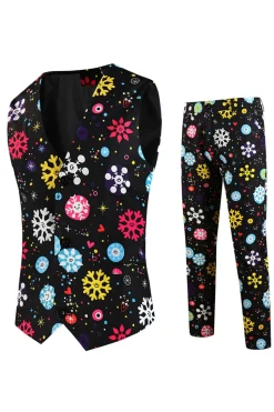 Floco de neve preto 3 peças terno de Natal masculino