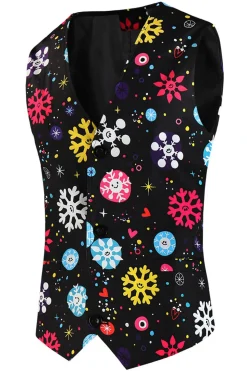 Floco de neve preto 3 peças terno de Natal masculino