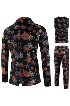 Floco de neve preto impresso 3 peças terno de Natal masculino