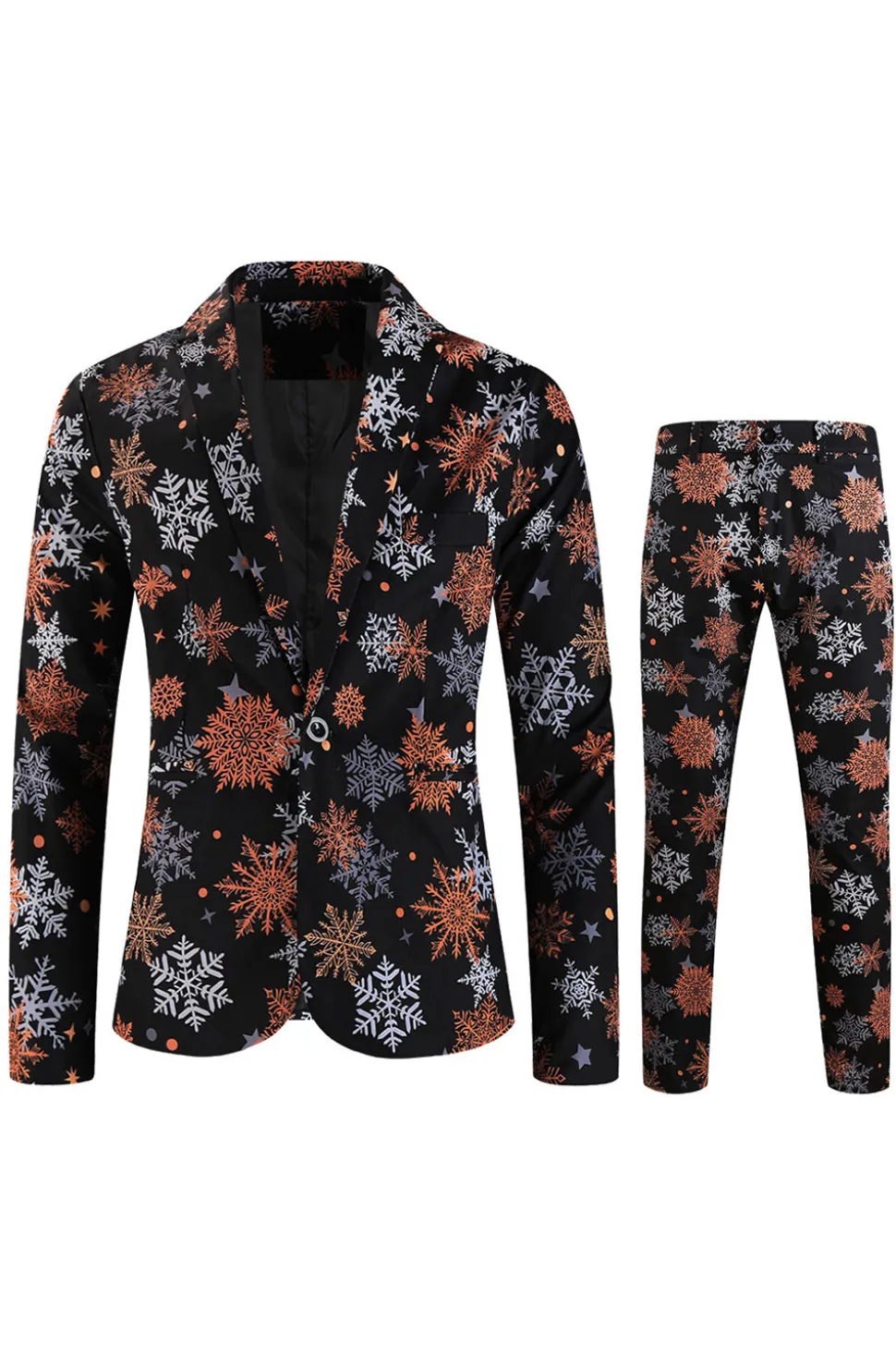 Floco de neve preto impresso 3 peças terno de Natal masculino
