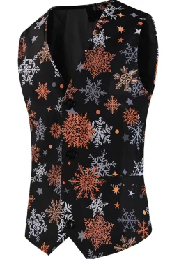 Floco de neve preto impresso 3 peças terno de Natal masculino