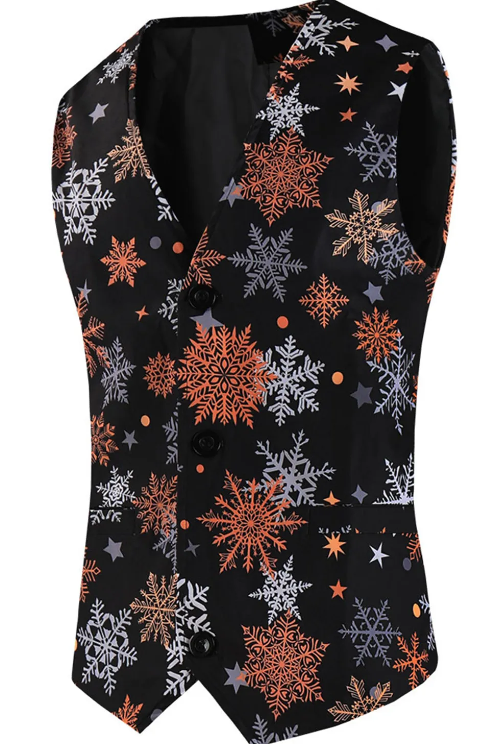 Floco de neve preto impresso 3 peças terno de Natal masculino