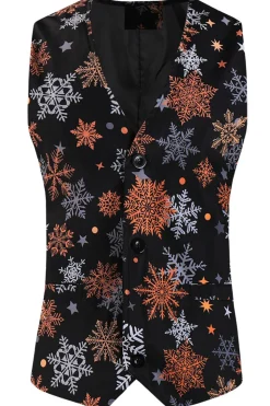 Floco de neve preto impresso 3 peças terno de Natal masculino