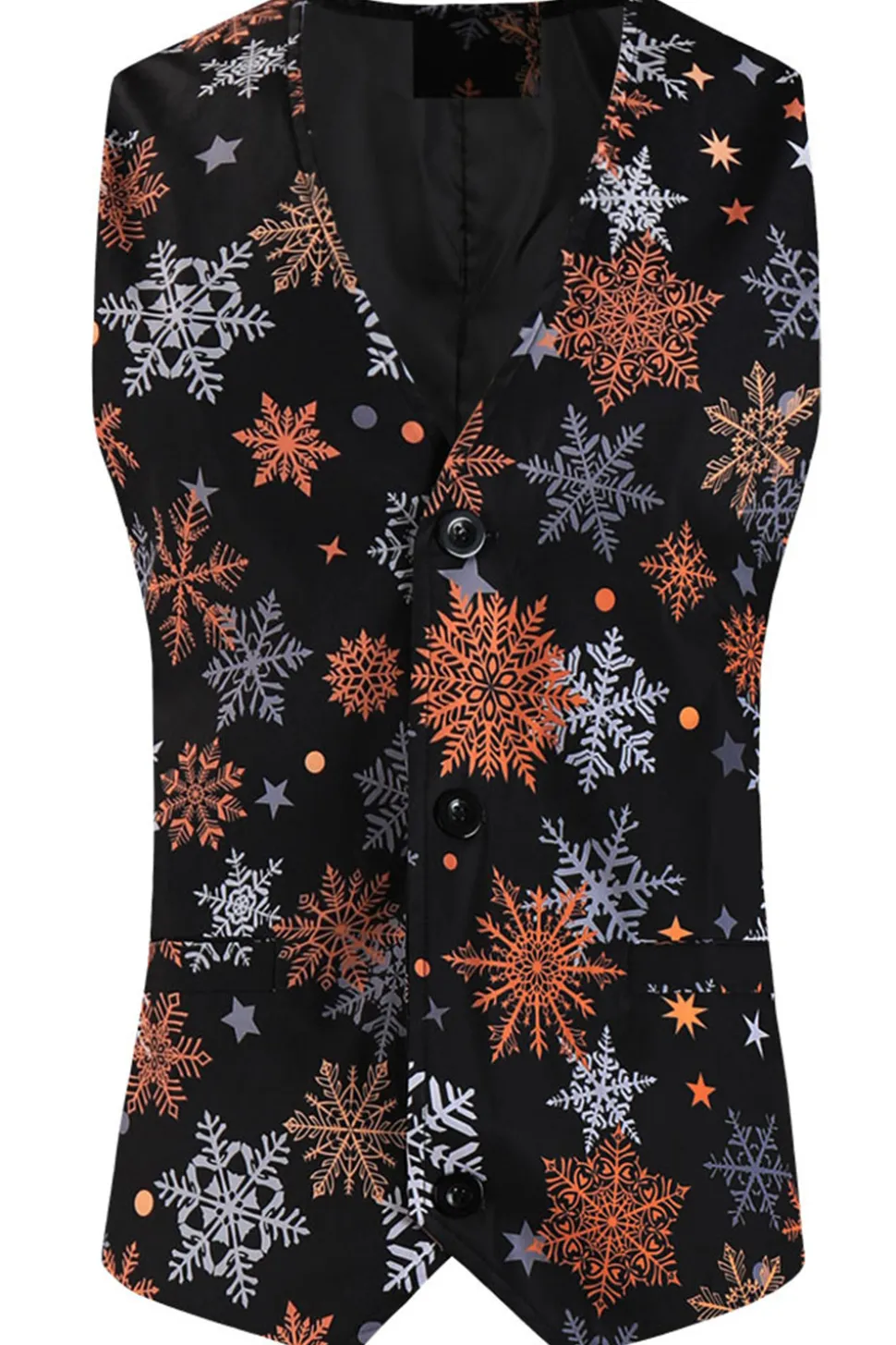 Floco de neve preto impresso 3 peças terno de Natal masculino