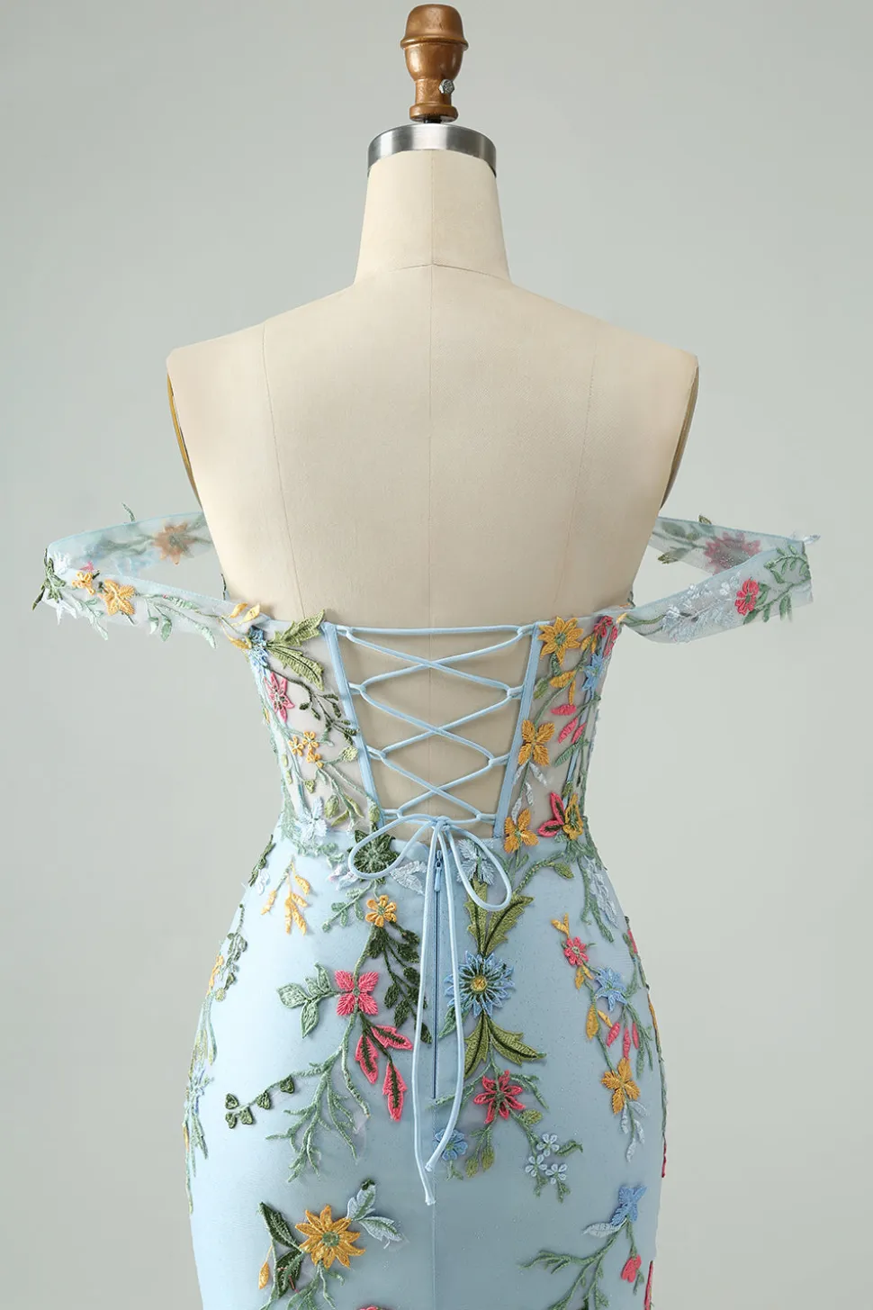 Flor Azul Bodycon Esparguete Correias Bordadas Vestido Curto Homecoming