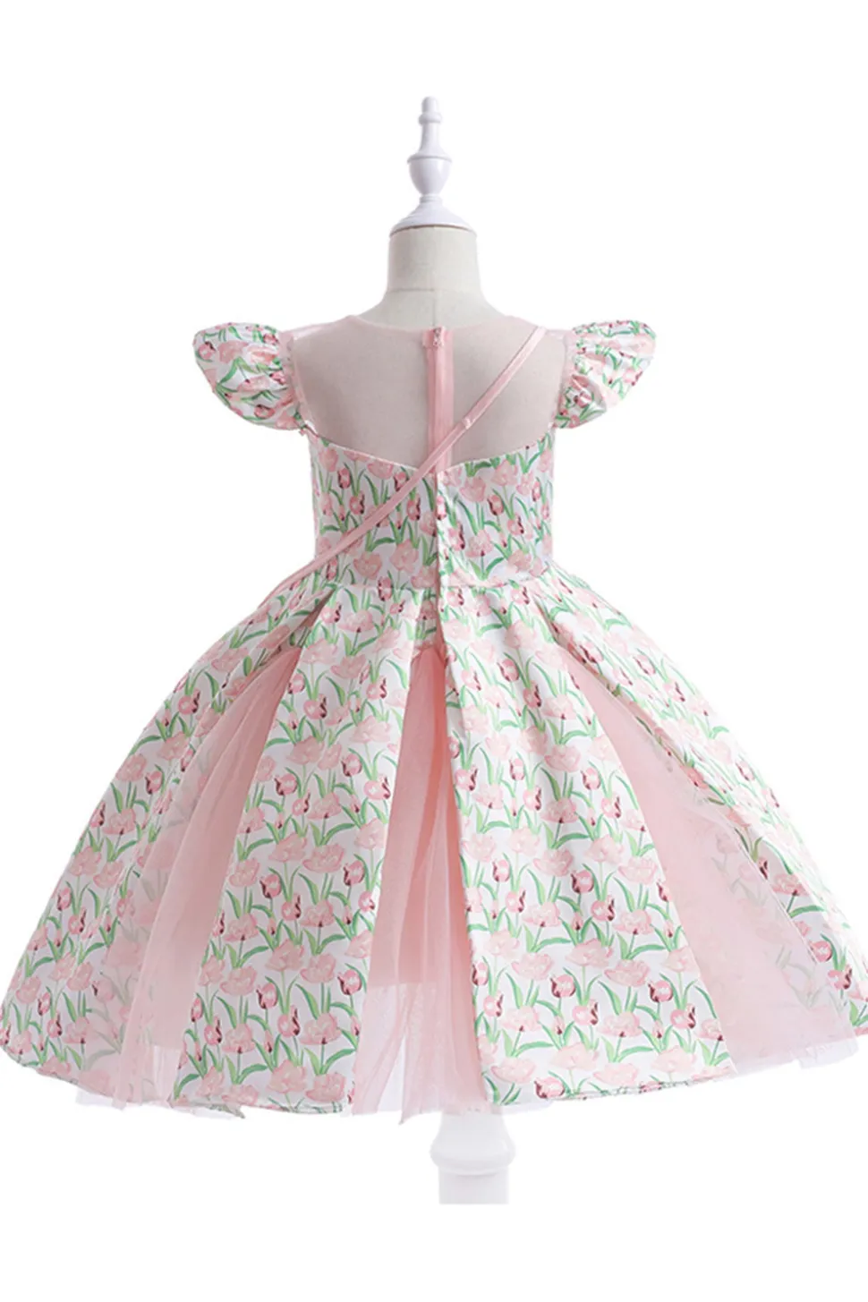 Flor cor-de-rosa estampada vestido da menina da flor