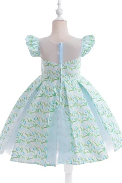 Flor cor-de-rosa estampada vestido da menina da flor