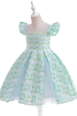 Flor cor-de-rosa estampada vestido da menina da flor