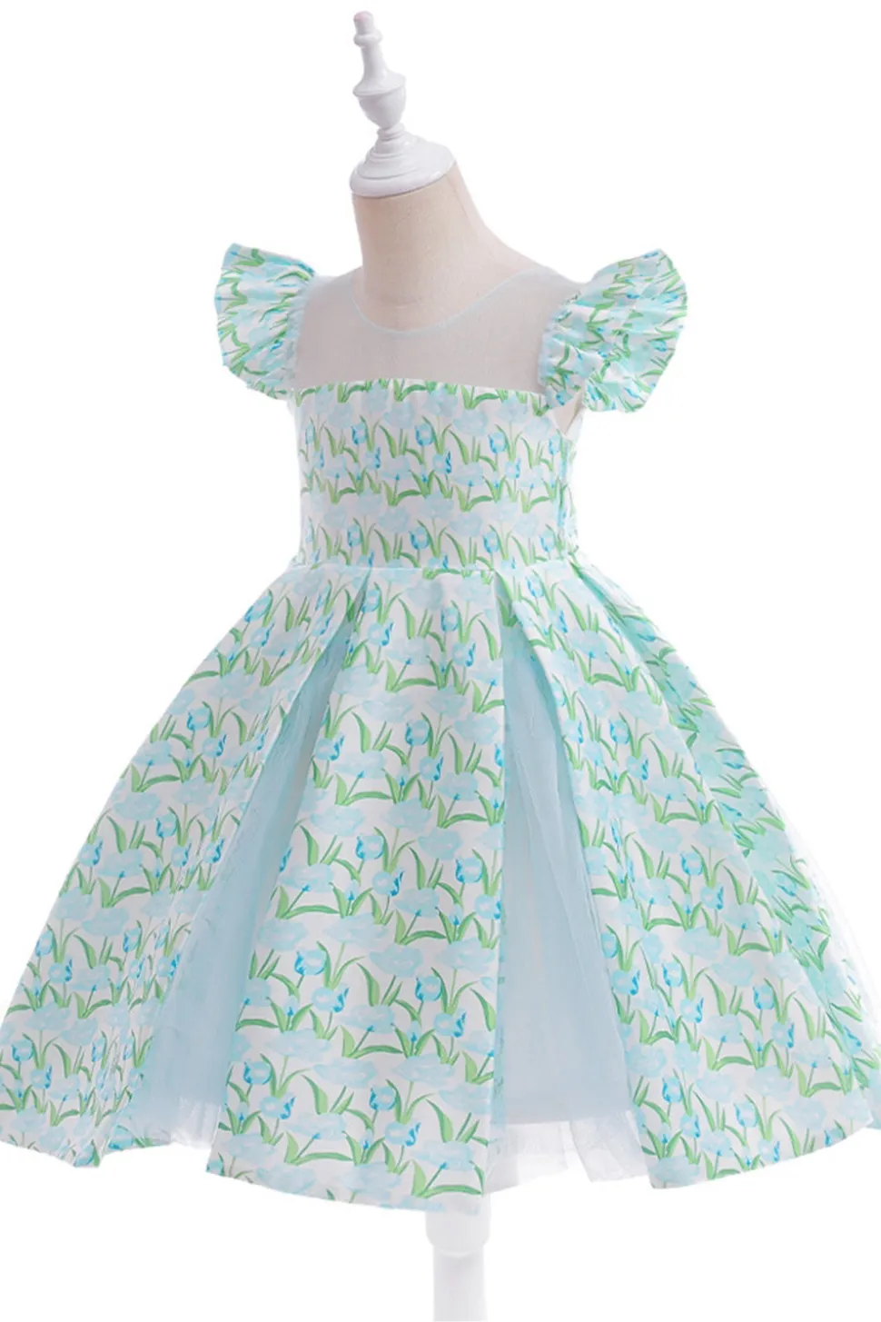 Flor cor-de-rosa estampada vestido da menina da flor