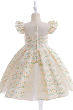 Flor cor-de-rosa estampada vestido da menina da flor