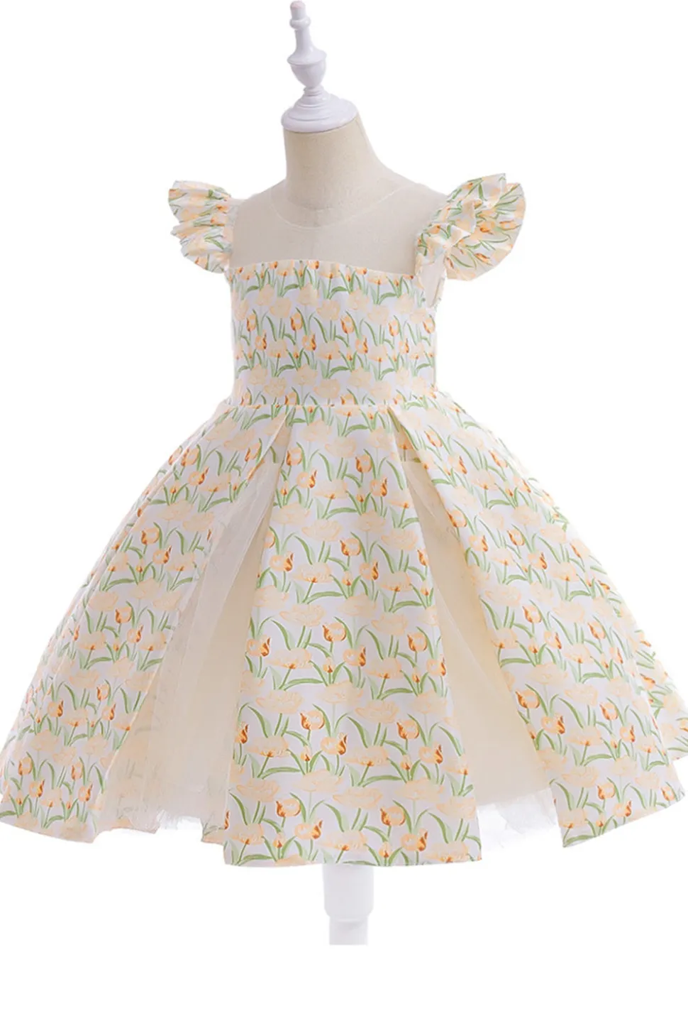 Flor cor-de-rosa estampada vestido da menina da flor